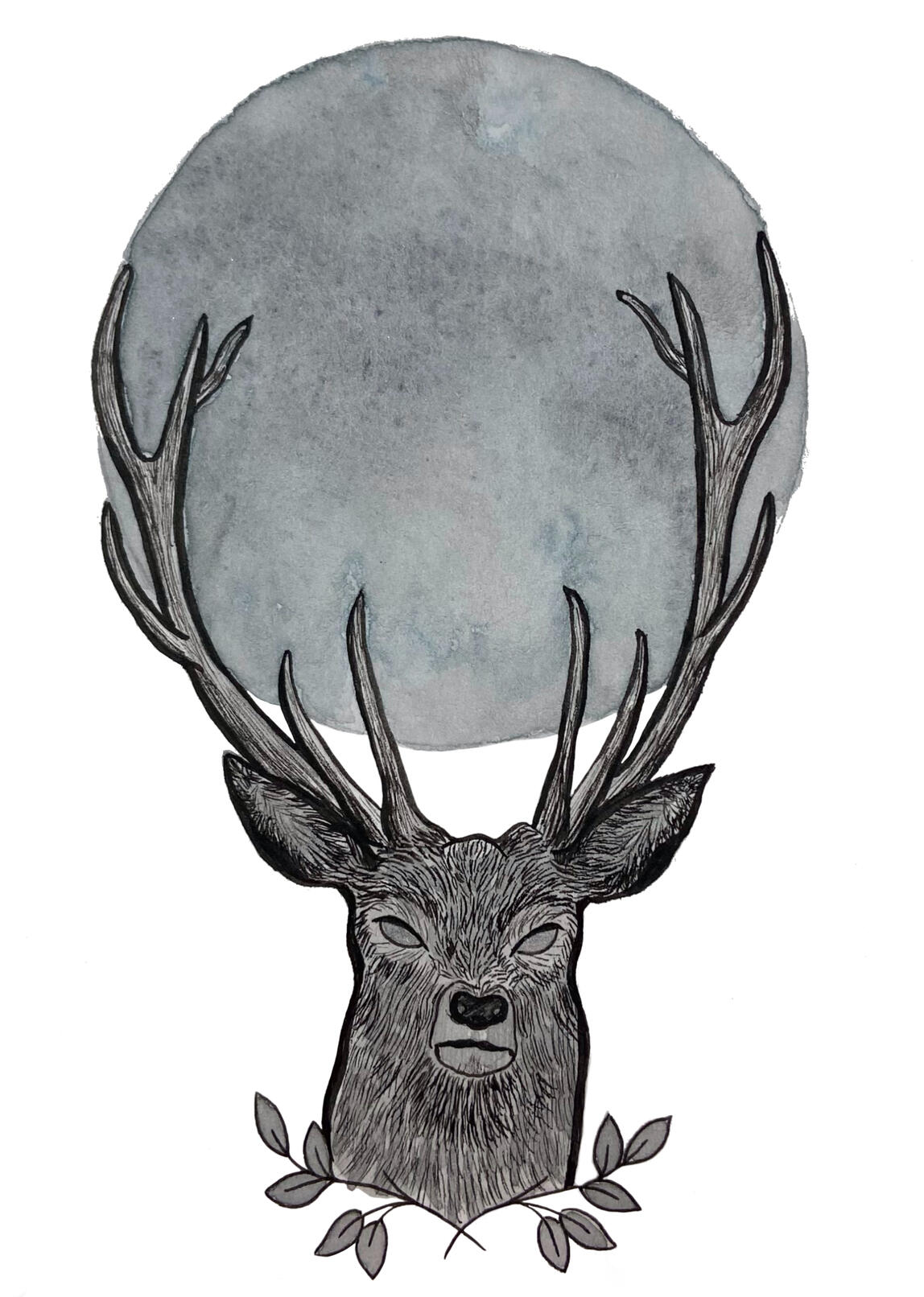 Deer Moon (watercolor and ink)